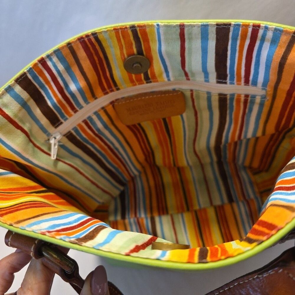 Maurizio Taiuti ITALY Satchel Tote Lime Green Pebbled Leather Small Handbag - Picture 10 of 16